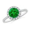 Angara Lab-grown Round Emerald Halo Ring With Diamond Accents In White Gold/rich Green