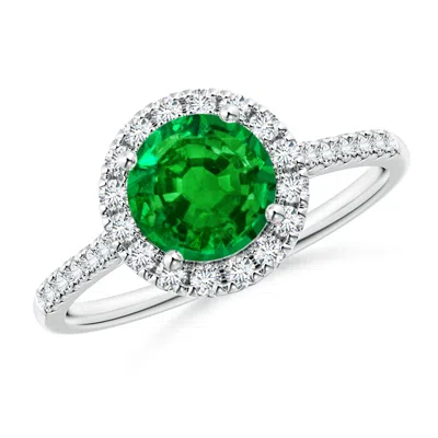 Angara Lab-grown Round Emerald Halo Ring With Diamond Accents In Green