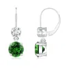 Angara Lab-grown Round Emerald Leverback Dangle Earrings With Lab Diamond In White Gold/rich Green