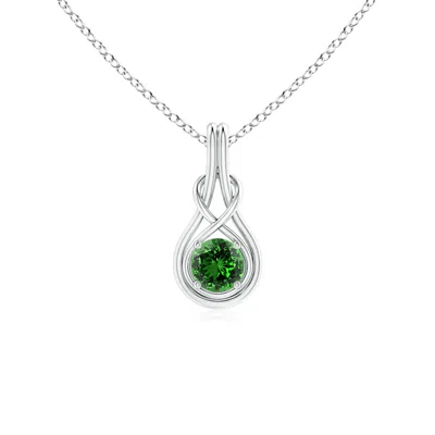Angara Lab-grown Round Emerald Solitaire Infinity Knot Pendant In Green