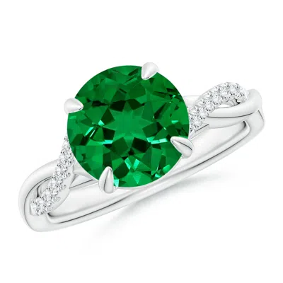 Angara Lab-grown Round Emerald Twisted Shank Engagement Ring In Metallic