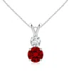 Angara Lab-grown Round Ruby And Diamond Two Stone Pendant In White Gold/deep Rich Red
