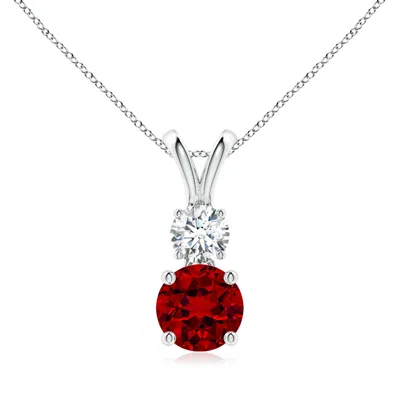 Angara Lab-grown Round Ruby And Diamond Two Stone Pendant In Red