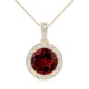 Angara Lab-grown Round Ruby Dangle Pendant With Lab Diamond Halo In Yellow Gold/deep Rich Red