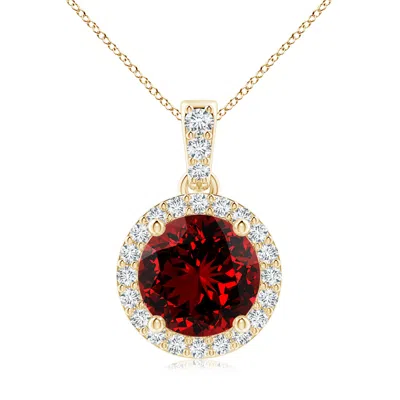 Angara Lab-grown Round Ruby Dangle Pendant With Lab Diamond Halo In Red