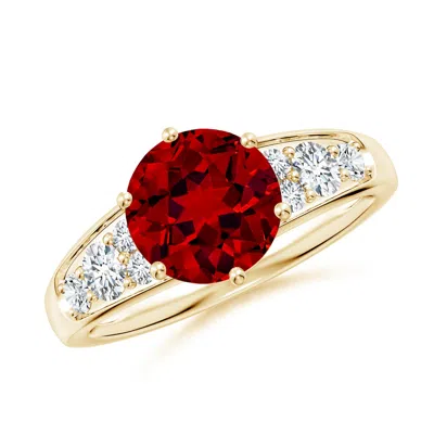 Angara Lab-grown Round Ruby Engagement Ring With Lab Diamonds In Gold