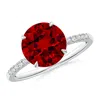 Angara Lab-grown Round Ruby Hidden Halo Engagement Ring In White Gold/deep Rich Red