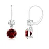 Angara Lab-grown Round Ruby Leverback Dangle Earrings With Lab Diamond In White Gold/deep Rich Red