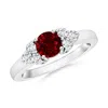 Angara Lab-grown Round Ruby Solitaire Ring With Trio Diamonds In White Gold/deep Rich Red