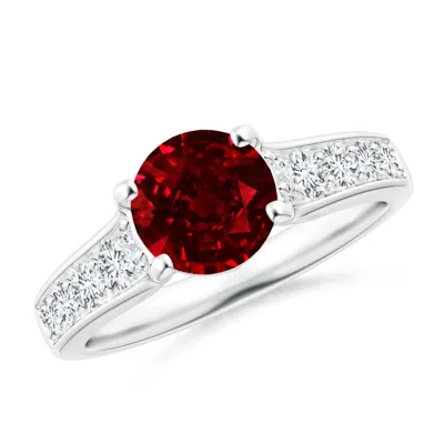 Angara Lab-grown Round Ruby Tapered Shank Solitaire Engagement Ring In Metallic