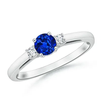 Angara Lab-grown Round Sapphire & Diamond Three Stone Engagement Ring In Blue