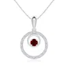 Angara Lab-grown Ruby And Diamond Cancer Circle Pendant In White Gold/deep Rich Red