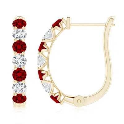 Angara Lab-grown Ruby And Diamond Huggie Hoop Earrings In Gold