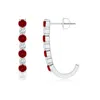 Angara Lab-grown Ruby And Diamond J-hoop Earrings In White Gold/deep Rich Red