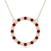 Angara Lab-grown Ruby And Diamond Open Circle Eternity Pendant In Yellow Gold/deep Rich Red