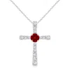 Angara Lab-grown Ruby And Lab Diamond Cross Pendant In White Gold/deep Rich Red