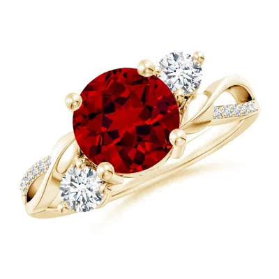 Angara Lab-grown Ruby And Lab Diamond Twisted Vine Ring In Gold