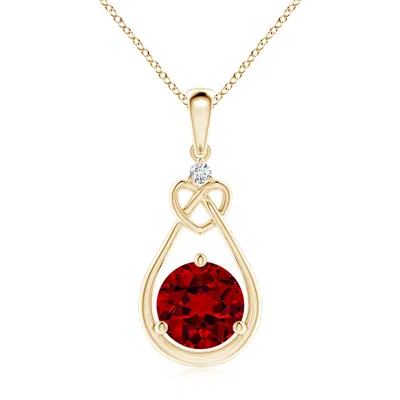 Angara Lab-grown Ruby Knotted Heart Pendant With Lab Diamond In Gold