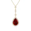 Angara Lab-grown Ruby Teardrop Pendant With Diamond Accents In Yellow Gold/deep Rich Red