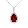 Angara Lab-grown Ruby Teardrop Pendant With Lab Diamond Halo In White Gold/deep Rich Red