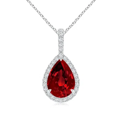 Angara Lab-grown Ruby Teardrop Pendant With Lab Diamond Halo In Red