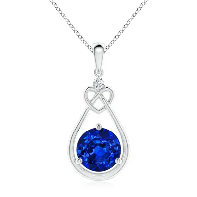 Angara Lab-grown Sapphire Knotted Heart Pendant With Lab Diamond In Metallic