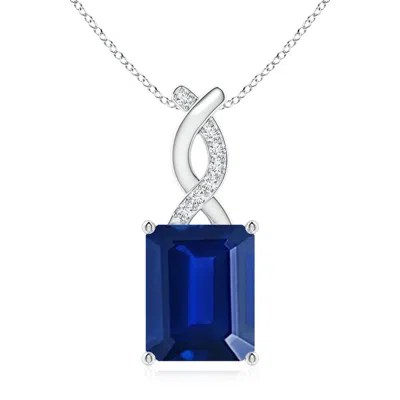 Angara Lab-grown Sapphire Pendant With Lab Diamond Entwined Bale In Blue