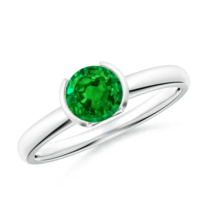 Angara Lab-grown Semi Bezel-set Emerald Solitaire Engagement Ring In Green
