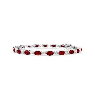 Angara Lab-grown Semi Bezel-set Oval Ruby And Diamond Tennis Bracelet In Red