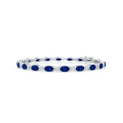Angara Lab-grown Semi Bezel-set Oval Sapphire And Diamond Tennis Bracelet In Blue