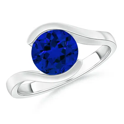 Angara Lab-grown Semi Bezel-set Solitaire Round Blue Sapphire Bypass Ring