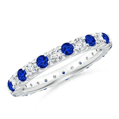 Angara Lab-grown Shared Prong Blue Sapphire And Lab Diamond Eternity Ring In Metallic