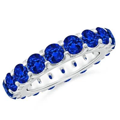 Angara Lab-grown Shared Prong Set Eternity Blue Sapphire Wedding Ring