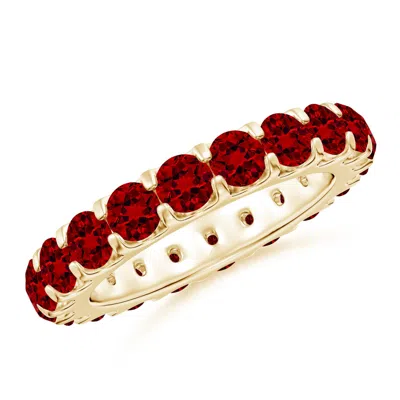 Angara Lab-grown Shared Prong Set Eternity Ruby Wedding Ring In Red