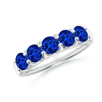 Angara Lab-grown Shared Prong Set Half Eternity Sapphire Wedding Ring In Blue