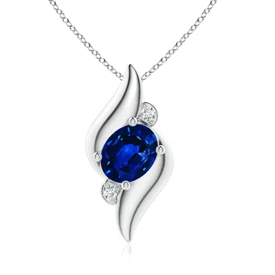 Angara Lab-grown Shell Style Oval Sapphire And Lab Diamond Pendant In Blue