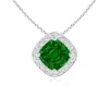 Angara Lab-grown Sideways Cushion Emerald Halo Pendant With Diamonds In White Gold/rich Green