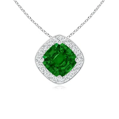 Angara Lab-grown Sideways Cushion Emerald Halo Pendant With Diamonds In Metallic