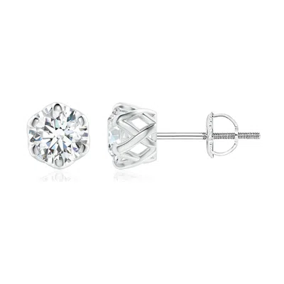 Angara Lab-grown Six Prong-set Diamond Solitaire Filigree Stud Earrings In Metallic