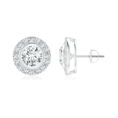 Angara Lab-grown Solitaire Bezel-set Round Diamond Halo Stud Earrings In Metallic
