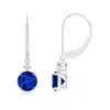Angara Lab-grown Solitaire Blue Sapphire Dangle Earrings With Diamond In White Gold/deep Rich Blue