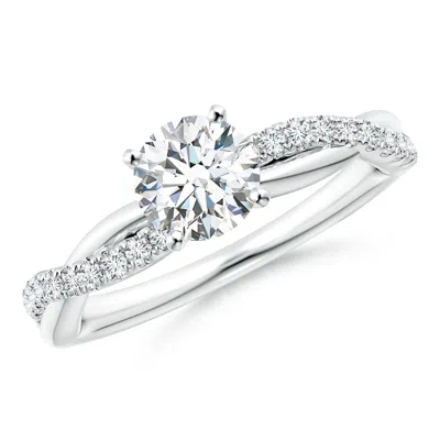 Angara Lab-grown Solitaire Diamond Twist Shank Engagement Ring With Accents In Metallic