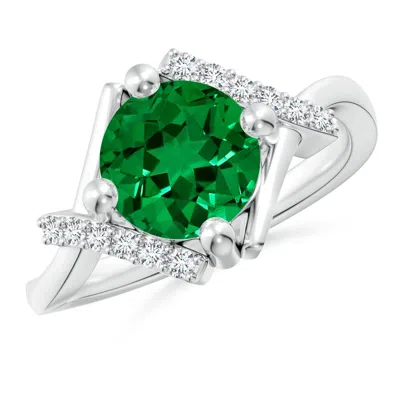 Angara Lab-grown Solitaire Emerald Bypass Promise Ring With Lab Diamond Accents In Metallic