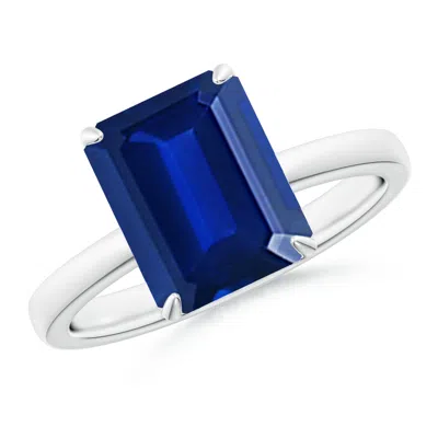 Angara Lab-grown Solitaire Emerald-cut Blue Sapphire Classic Engagement Ring