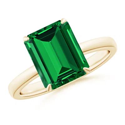 Angara Lab-grown Solitaire Emerald-cut Emerald Classic Engagement Ring In Green