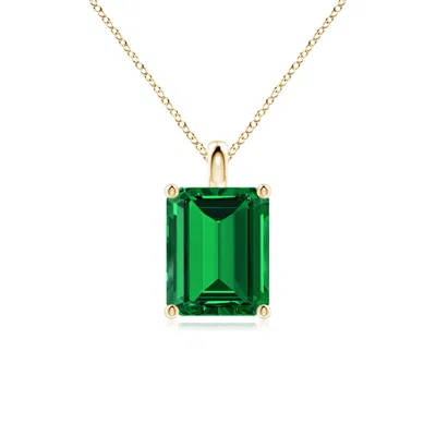 Angara Lab-grown Solitaire Emerald-cut Emerald Classic Pendant In Green