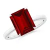 Angara Lab-grown Solitaire Emerald-cut Ruby Classic Engagement Ring In White Gold/deep Rich Red