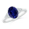 Angara Lab-grown Solitaire Oval Blue Sapphire And Lab Diamond Promise Ring