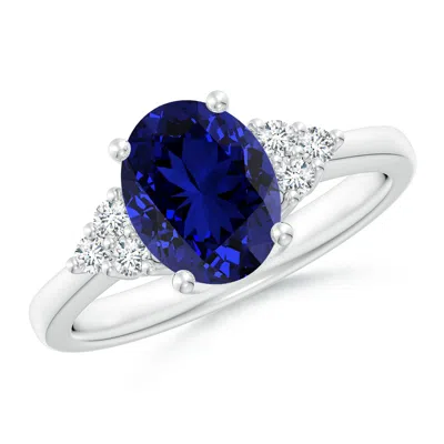 Angara Lab-grown Solitaire Oval Blue Sapphire And Lab Diamond Promise Ring