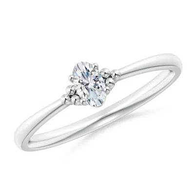 Angara Lab-grown Solitaire Oval Diamond Beaded Engagement Ring In Metallic